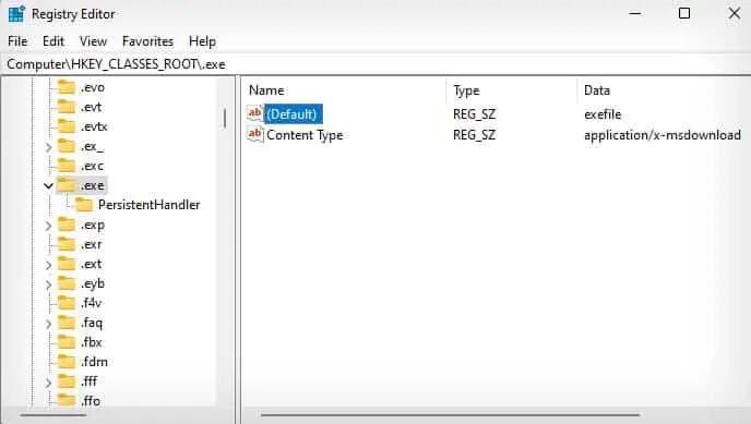 4 Ways to Open EXE File 12 registry-exe-key-default-entry