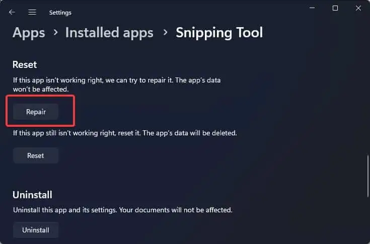 Windows Shift S Not Working? 8 Ways to Fix it 8 repair-snipping-tool