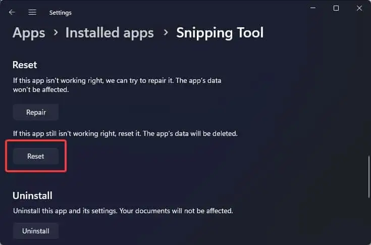 Windows Shift S Not Working? 8 Ways to Fix it 9 reset-snipping-tool