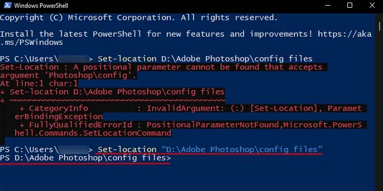How to Change Directory in Powershell 3 set-location-in-powershell-double-quotation
