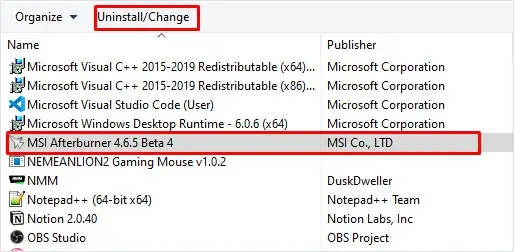 MSI Afterburner Not Detecting GPU? Try These 5 Fixes 7 uninstall-afterburner-not-detecting-gpu