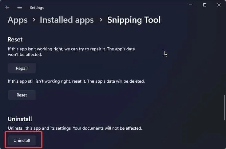Windows Shift S Not Working? 8 Ways to Fix it 19 uninstall-snipping-tool