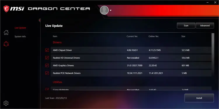 update-driver-support-software-msi-dragon-center