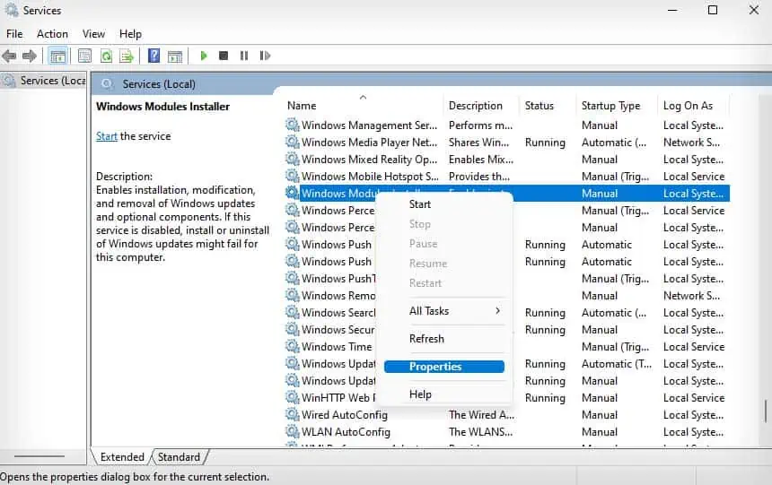 windows-modules-installer-service-properties