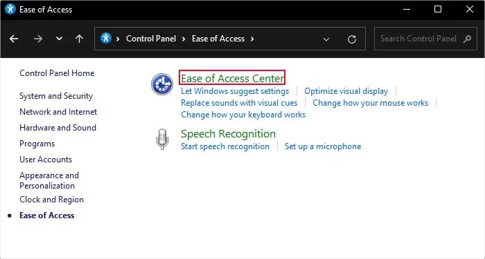 Num Lock Not Working - How to Fix It 1 Ease-of-access-center-control-panel