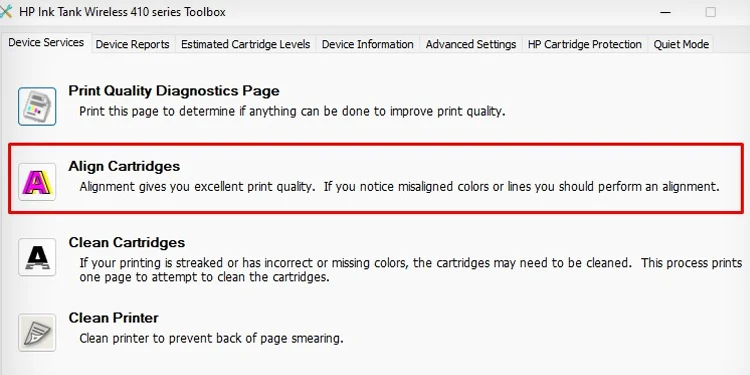 align-cartridge-option-on-hp-printer-assistant-1
