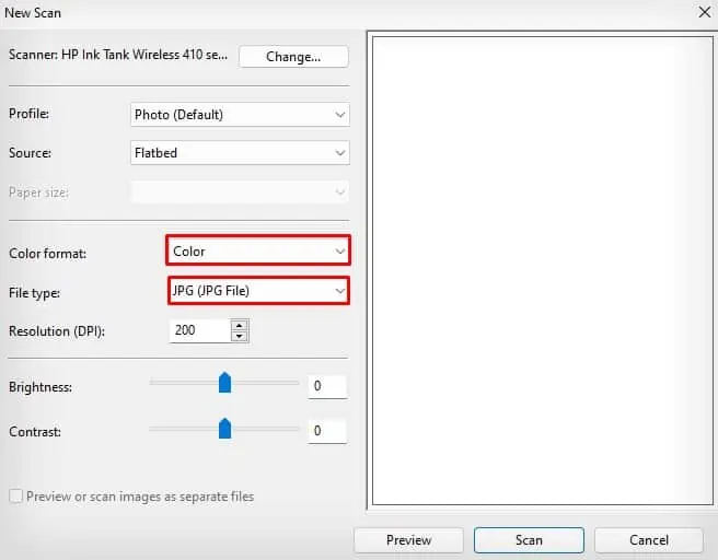 How to Scan a Document on HP Printer 4 color-format-file-type-brightness-and-contrast