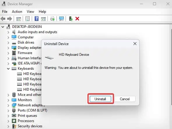 9 Ways to Fix Keyboard Input Lag 8 confirmation-to-uninstall-the-driver