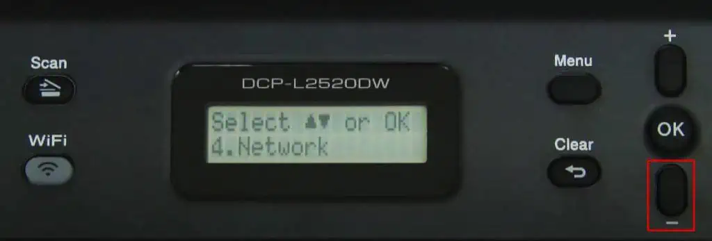 How to Connect Brother Printer to Wi-Fi 11 down-button-on-printer-to-go-to-network-1024x347