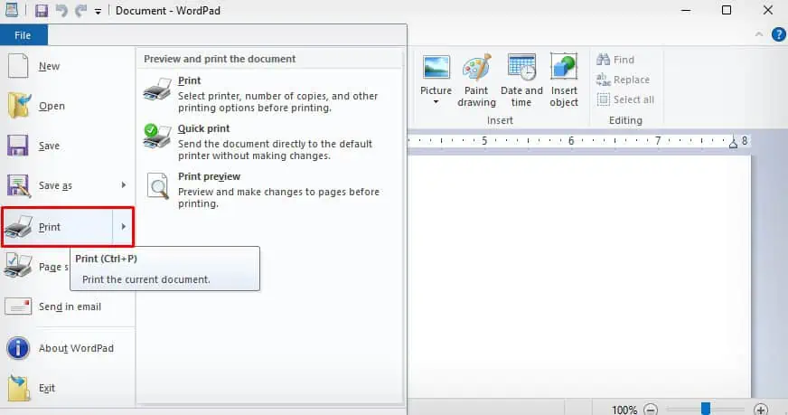 print-option-in-wordpad