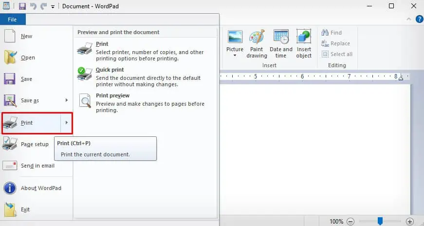 print-option-on-wordpad