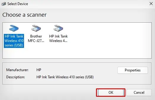 How to Scan a Document on HP Printer 3 select-scanner-and-click-ok
