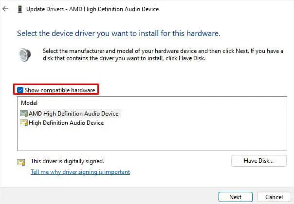 How to Update Sound Drivers on Windows 10 show-compatible-hardware