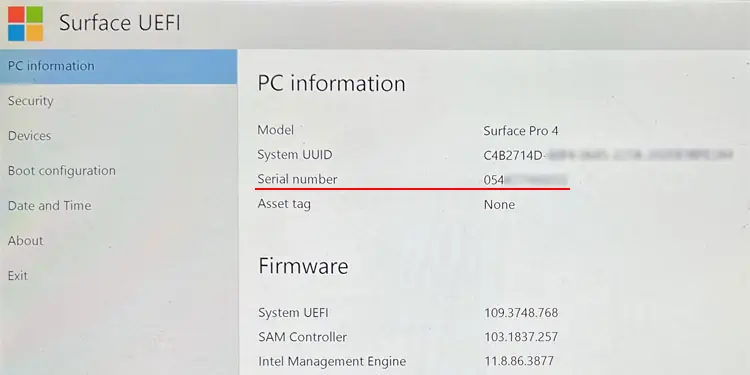 5 Ways to Check Serial Number on Surface Laptop 4 surface-uefi-serial-number