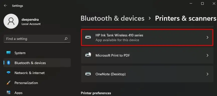 click-hp-printer-in-settings