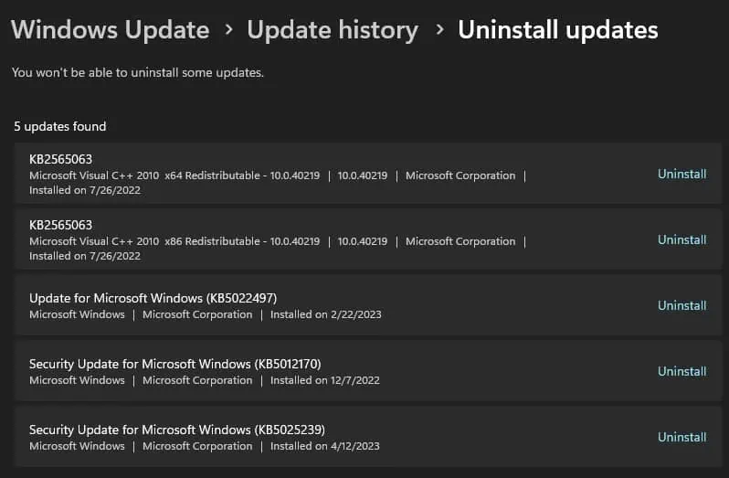 click-uninstall-windows-update-windows-search-not-working
