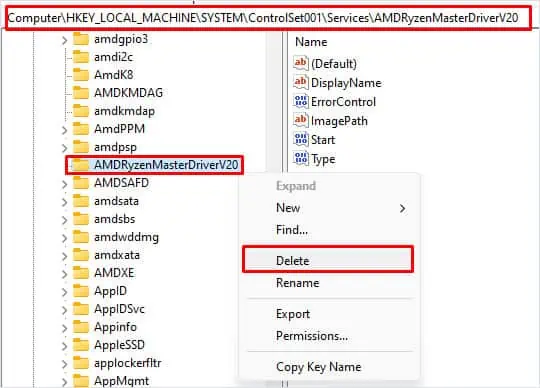 Fix: Ryzen Master Driver Not Installed Properly 5 delete-ryzen-master-registry-entry