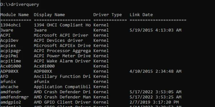 driverquery