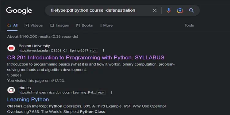 5 Ways to Google Search for PDF 7 filetype-pdf-python-course-defenestration