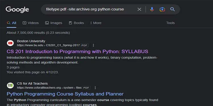5 Ways to Google Search for PDF 8 filetype-pdf-site-archive-org-python-course