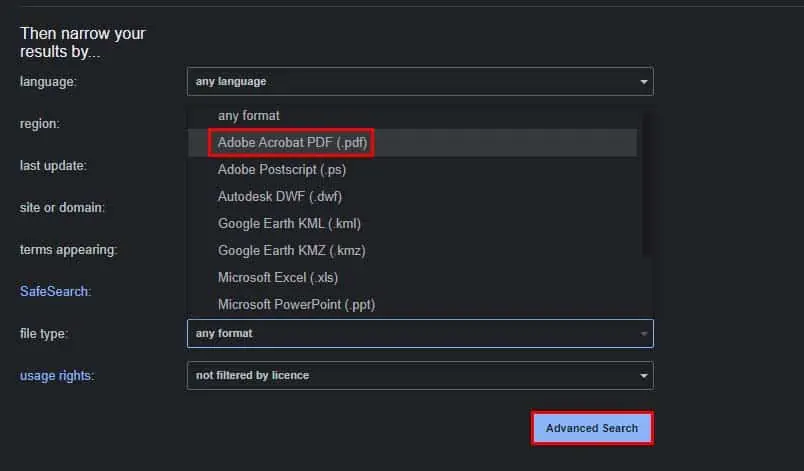 5 Ways to Google Search for PDF 4 google-advanced-search-pdf-file-only