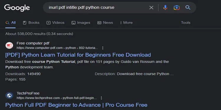5 Ways to Google Search for PDF 10 inurl-pdf-intitle-pdf-python-course
