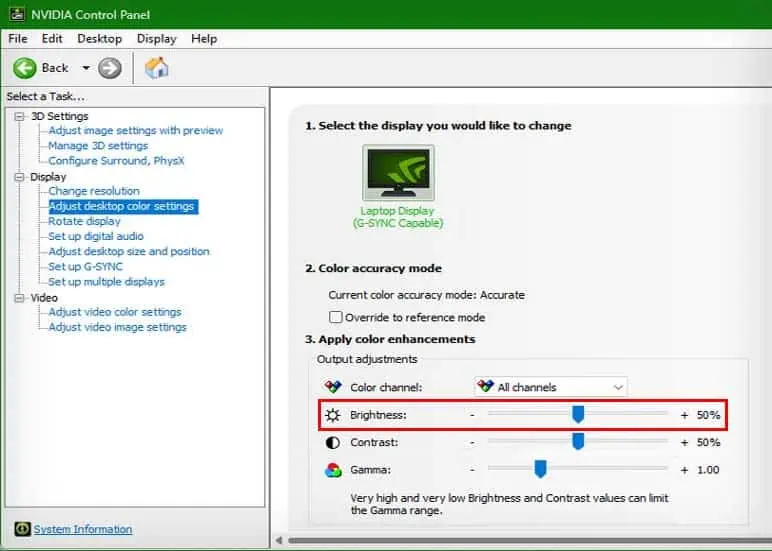 7 Ways to Adjust Brightness on Laptop 8 nvidia-control-panel-brightness-control-1