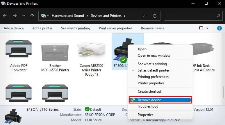 remove-device-epson-printer