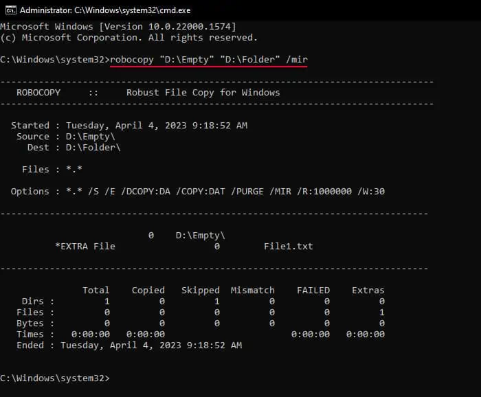 How to Force Delete a File? 5 Simple Ways 8 robocopy-mirror-empty-folder