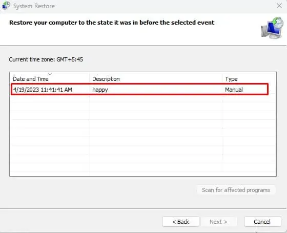 select-restore-point-windows-search-not-working