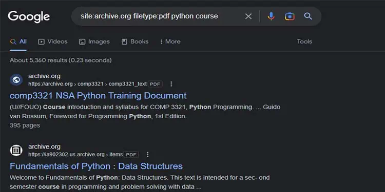 5 Ways to Google Search for PDF 6 site-archive-org-filetype-pdf-python-course