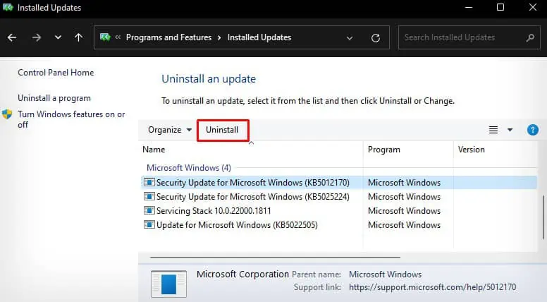 uninstall-latest-update