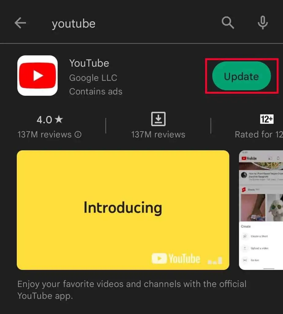 YouTube App Not Working? How to Fix It 2 update-youtube-android
