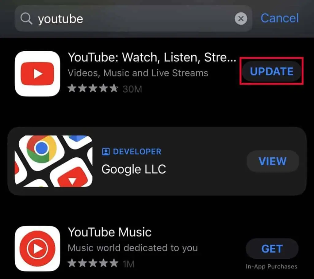 YouTube App Not Working? How to Fix It 4 update-youtube-in-ios-1024x908