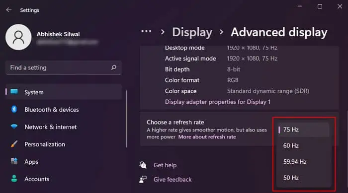 7 Ways to Fix Black Lines on Monitor 5 choose-a-refresh-rate-windows-settings