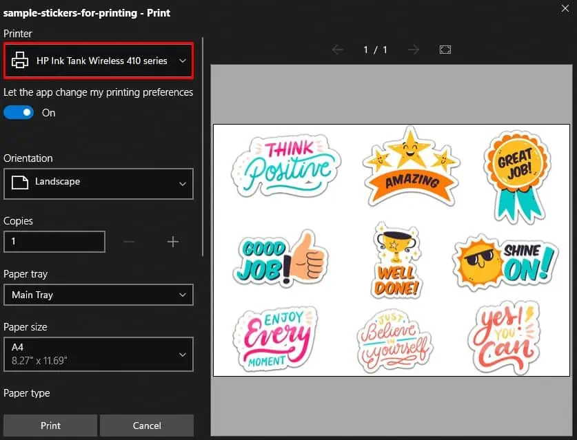 choose-printer-from-printer-drop-down