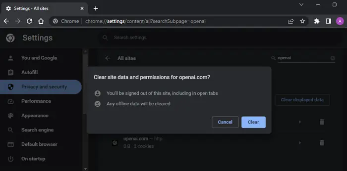 Chat GPT Not Working? 6 Ways to Fix It 2 chrome-clear-site-data-and-permissions-clear-1