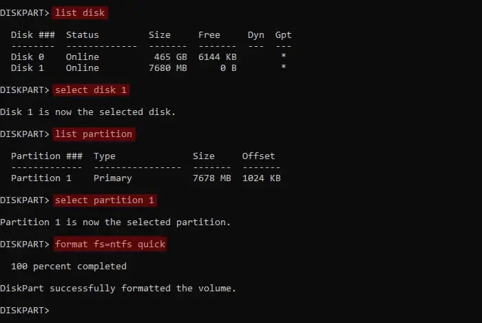 How to Format a USB Drive 5 diskpart-format-usb-drive-volume-list-partition-ntfs-quick