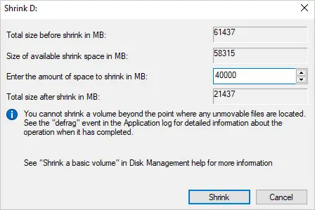 How to Partition a Hard Drive? Detailed Guide 5 enter-amount-of-shrink-space