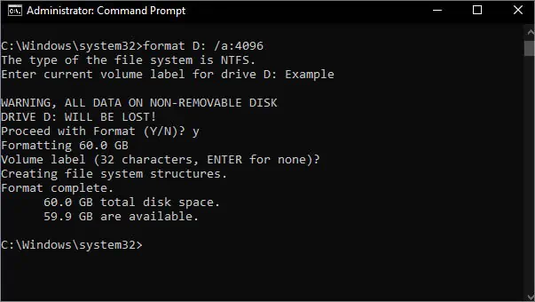 format-with-allocation-unit-size