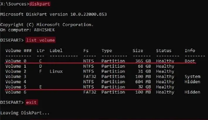 list-volume-diskpart-problem-when-resetting-pc