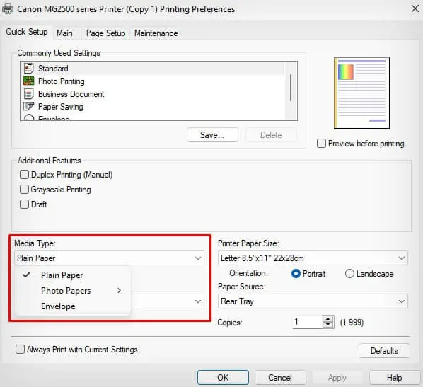Why is My Printer Printing Pink? 6 Ways to Fix It 3 paper-type-in-canon-printer