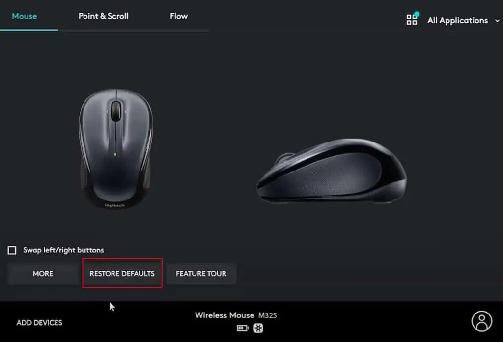 Logitech M325 Mouse Not Working? Try These 8 Fixes 5 restore-default-using-logoitehvoptions-1-1024x696