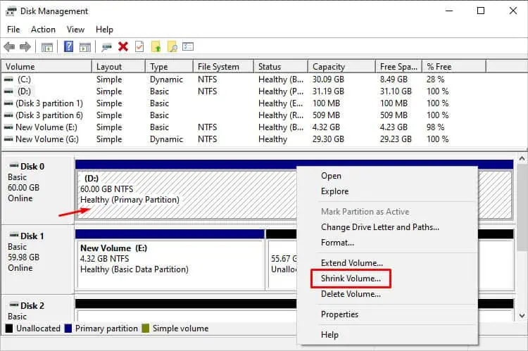 How to Partition a Hard Drive? Detailed Guide 4 shrink-volume
