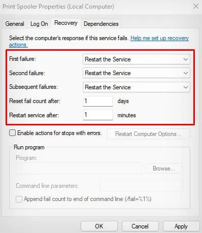 adjust-spooler-recovery-settings