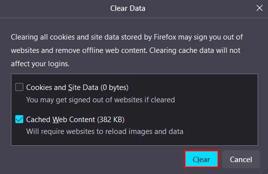Fix: This Video Can’t Be Played (Error Code 224003) 6 clear-firefox-cache