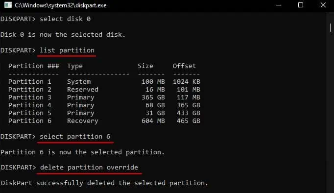 diskpart-delete-recovery-partition