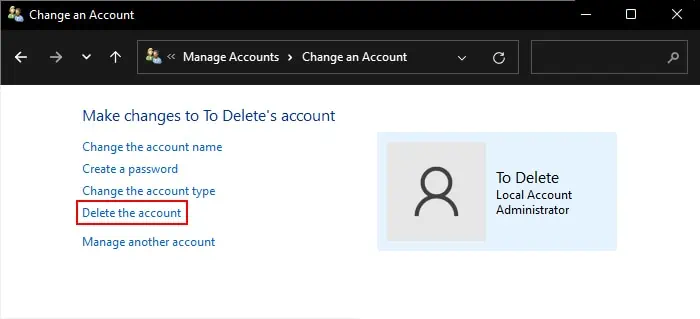 How to Delete Administrator Account in Windows? 6 Best Ways 4 manage-accounts-delete-the-account-control-panel