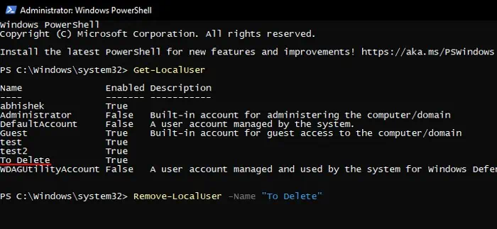 How to Delete Administrator Account in Windows? 6 Best Ways 6 powershell-get-local-user-remove-localuser-name
