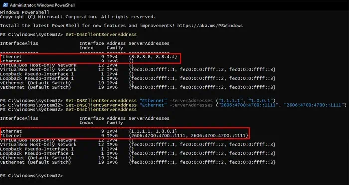 How to Change Your DNS Server (Complete Guide) 7 powershell-get-set-dnsclientserveraddress-ethernet-ipv4-and-ipv6